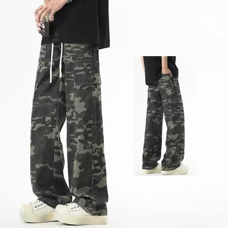 Kamuflažne kombinezone za muškarce, proljeće i jesen, novi trendi brend, američki High Street, mikro-povlačenje, ravne, široke duge hlače, proljeće i ljeto_voghion.com
