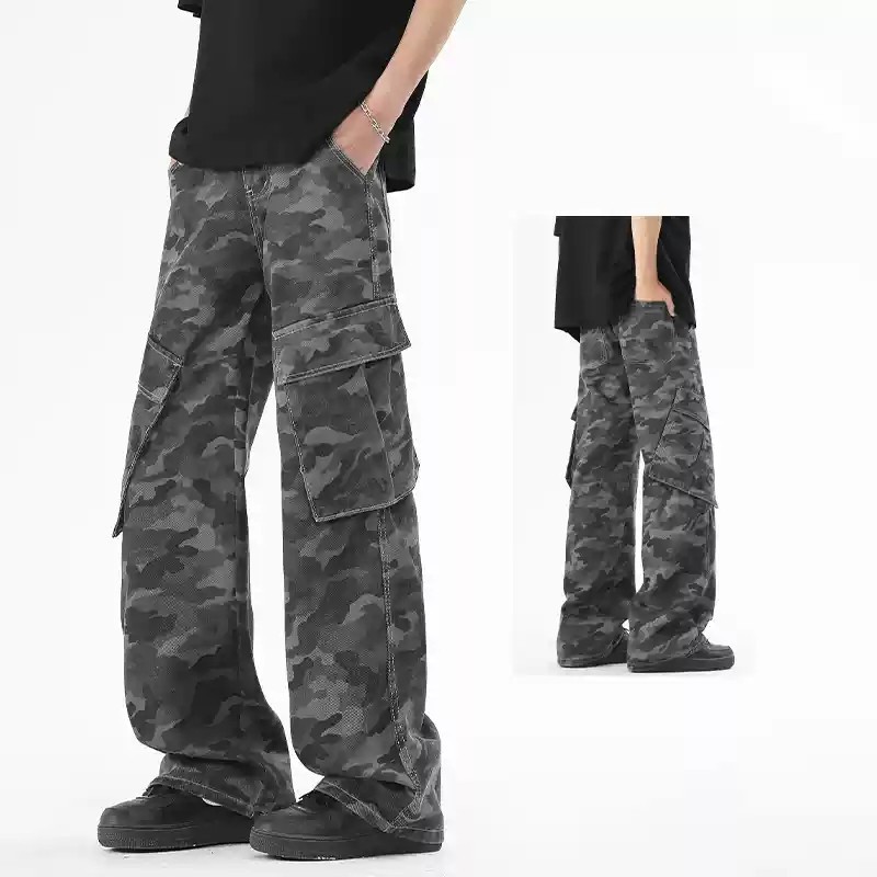 Kamuflažne kombinezone za muškarce, proljeće i jesen, novi trendi brend, američki High Street, mikro-povlačenje, ravne, široke duge hlače, proljeće i ljeto_voghion.com