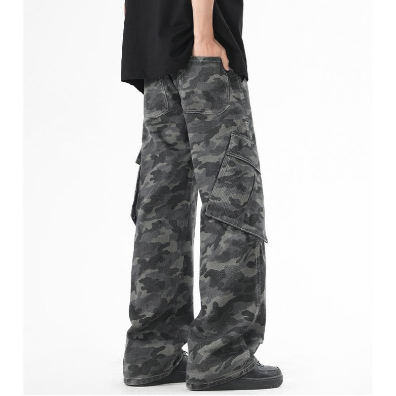 Kamuflažne kombinezone za muškarce, proljeće i jesen, novi trendi brend, američki High Street, mikro-povlačenje, ravne, široke duge hlače, proljeće i ljeto_voghion.com