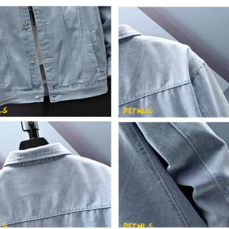 Giacca in denim strappato da uomo, di colore chiaro, alla moda, di marca, ampia, casual, con utensili, ruffiano, giacca elegante da uomo, autunno e inverno_voghion.com