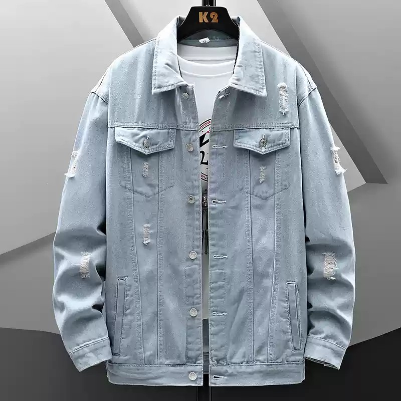 Giacca in denim strappato da uomo, di colore chiaro, alla moda, di marca, ampia, casual, con utensili, ruffiano, giacca elegante da uomo, autunno e inverno_voghion.com