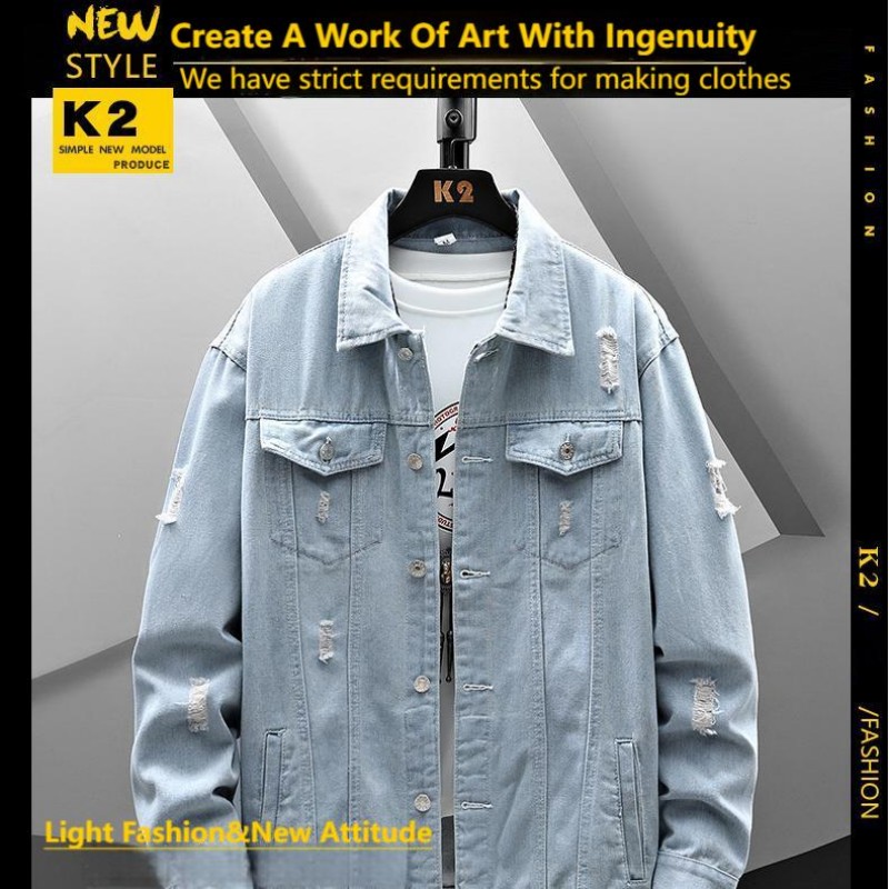 Giacca in denim strappato da uomo, di colore chiaro, alla moda, di marca, ampia, casual, con utensili, ruffiano, giacca elegante da uomo, autunno e inverno_voghion.com