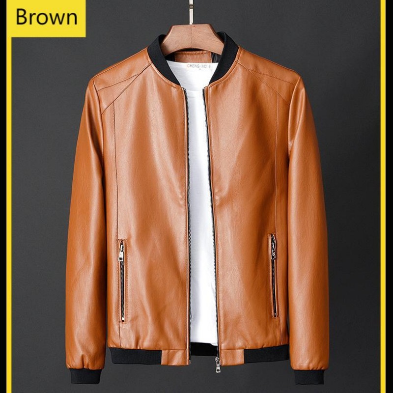 Men's Clothing 2024 New Autumn Stand-up Collar Trendy Leather Jacket, Men's One-piece Drop Shipping_voghion.com
