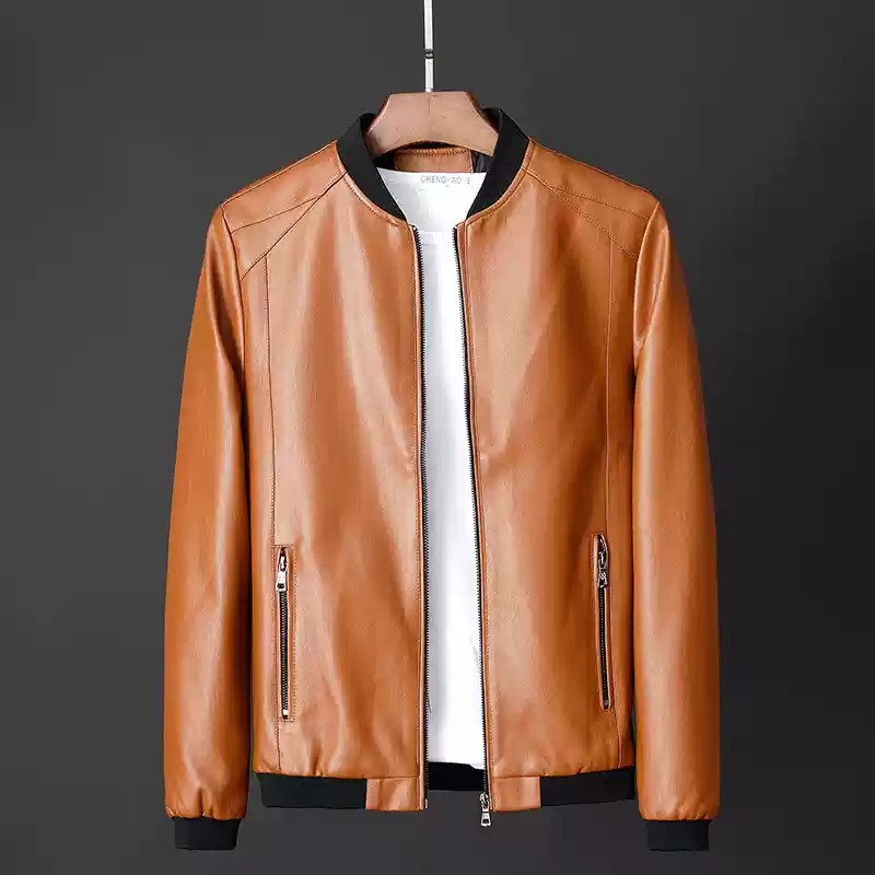 Men's Clothing 2024 New Autumn Stand-up Collar Trendy Leather Jacket, Men's One-piece Drop Shipping_voghion.com
