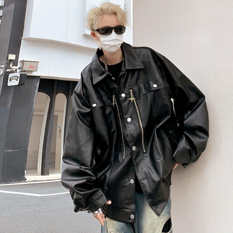 Men's Clothing 2024 Men's MotorcyclePU Leather Jacket Men's Trendy Brand Leather Jacket Spring And Autumn Korean Style Casual Leather_viptrois.com