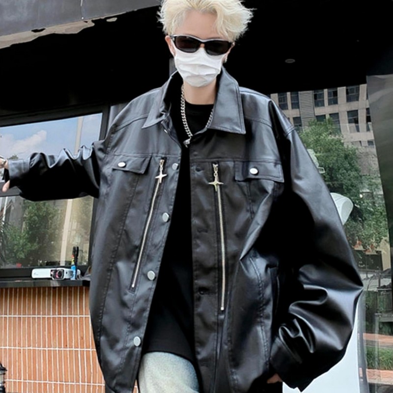 Men's Clothing 2024 Men's MotorcyclePU Leather Jacket Men's Trendy Brand Leather Jacket Spring And Autumn Korean Style Casual Leather_viptrois.com