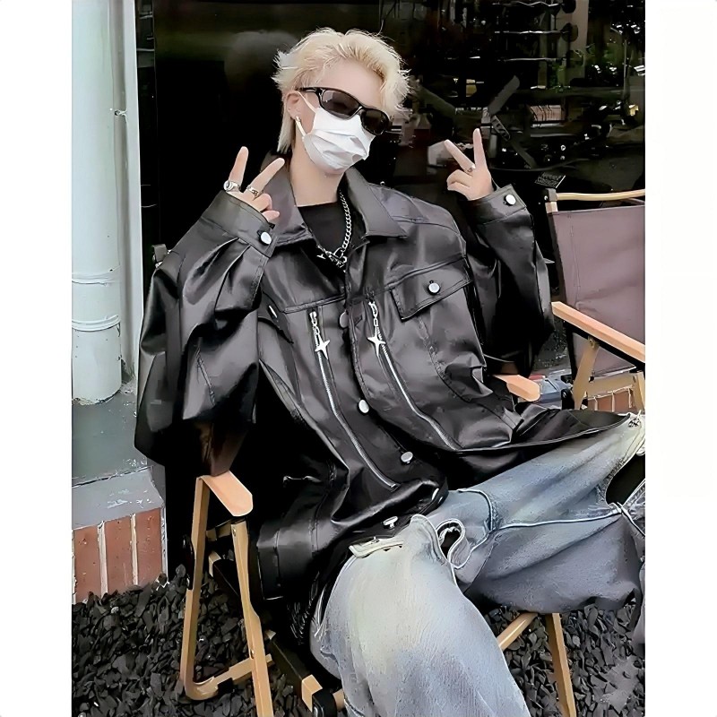 Men's Clothing 2024 Men's MotorcyclePU Leather Jacket Men's Trendy Brand Leather Jacket Spring And Autumn Korean Style Casual Leather_viptrois.com