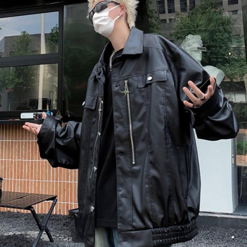 Men's Clothing 2024 Men's MotorcyclePU Leather Jacket Men's Trendy Brand Leather Jacket Spring And Autumn Korean Style Casual Leather_viptrois.com