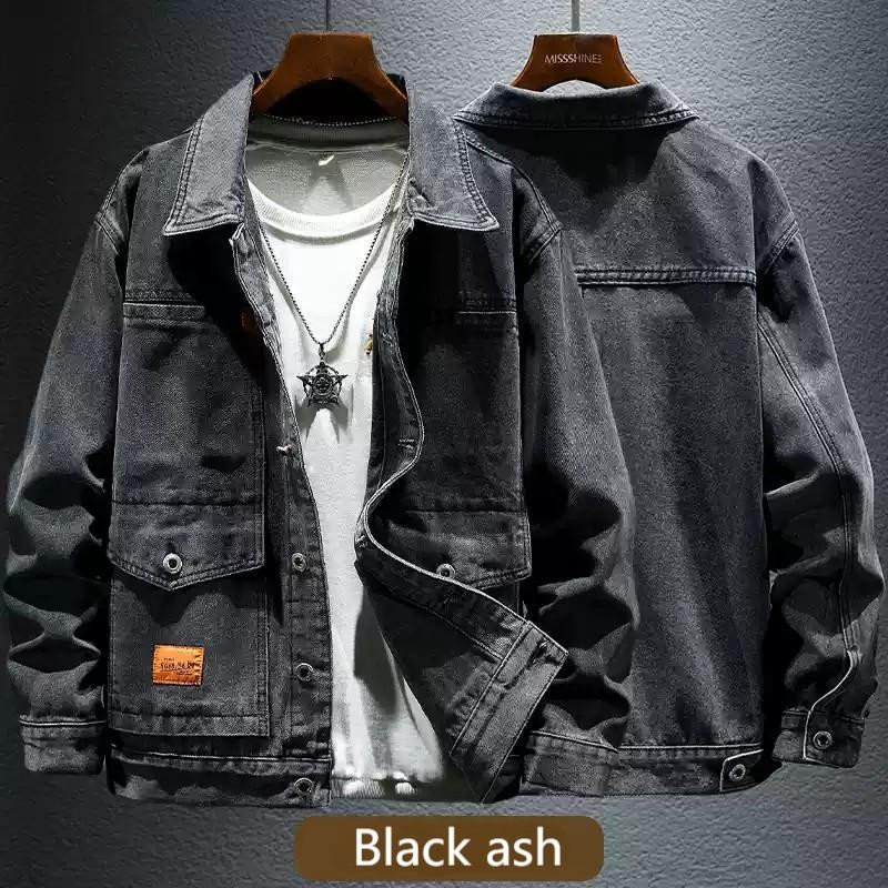 High Street Denim Jacket Men's Clothing Spring And Autumn New Motorcycle Lightning Splicing Jacket Black Trendy Brand_voghion.com