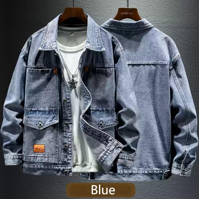 High Street Denim Jacket Men's Clothing Spring And Autumn New Motorcycle Lightning Splicing Jacket Black Trendy Brand_voghion.com