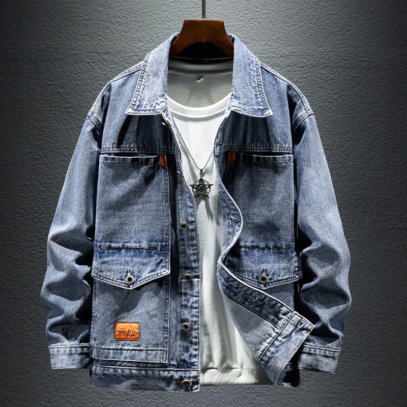 Men's Denim Jacket High Street Motorcycle Style Black Splicing_voghion.com