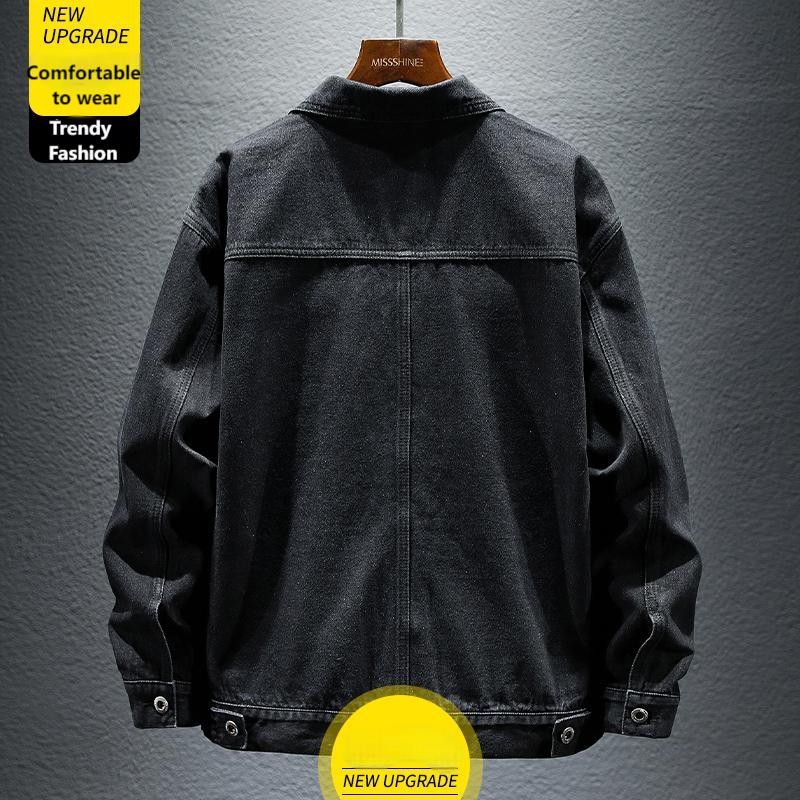 Men's Denim Jacket High Street Motorcycle Style Black Splicing_voghion.com