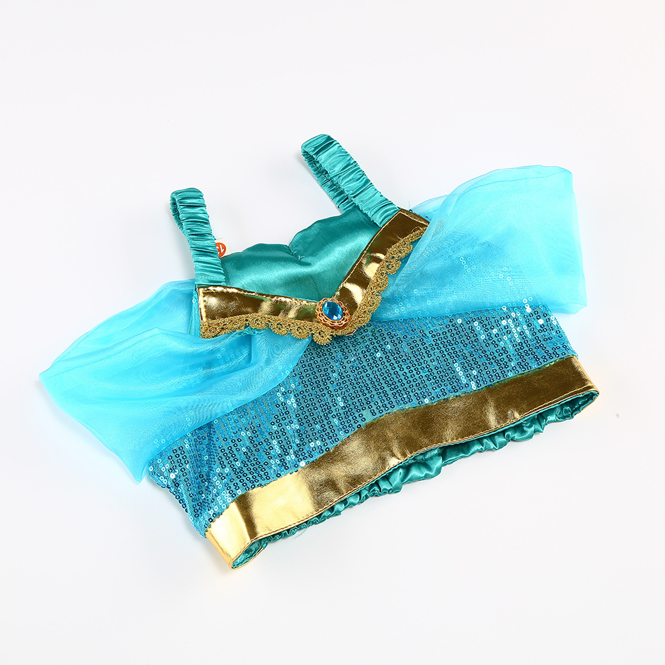 Costumi da principessa Jasmine per bambine con kit di decorazioni, kit vestito con paillettes Jasmine, set di costumi per feste di Halloween e carnevale per bambini, lampada di Aladino_voghion.com