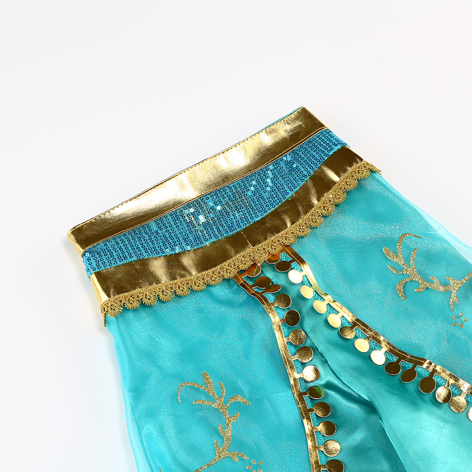 Costumi da principessa Jasmine per bambine con kit di decorazioni, kit vestito con paillettes Jasmine, set di costumi per feste di Halloween e carnevale per bambini, lampada di Aladino_voghion.com