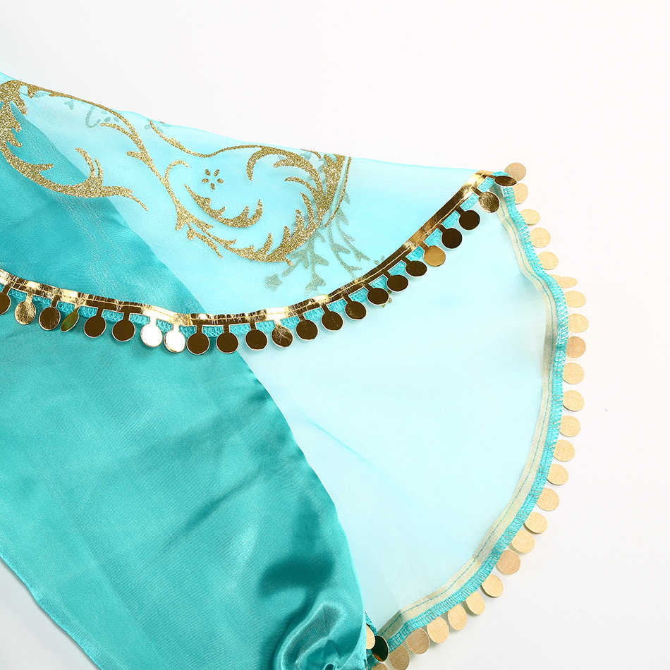 Costumi da principessa Jasmine per bambine con kit di decorazioni, kit vestito con paillettes Jasmine, set di costumi per feste di Halloween e carnevale per bambini, lampada di Aladino_voghion.com