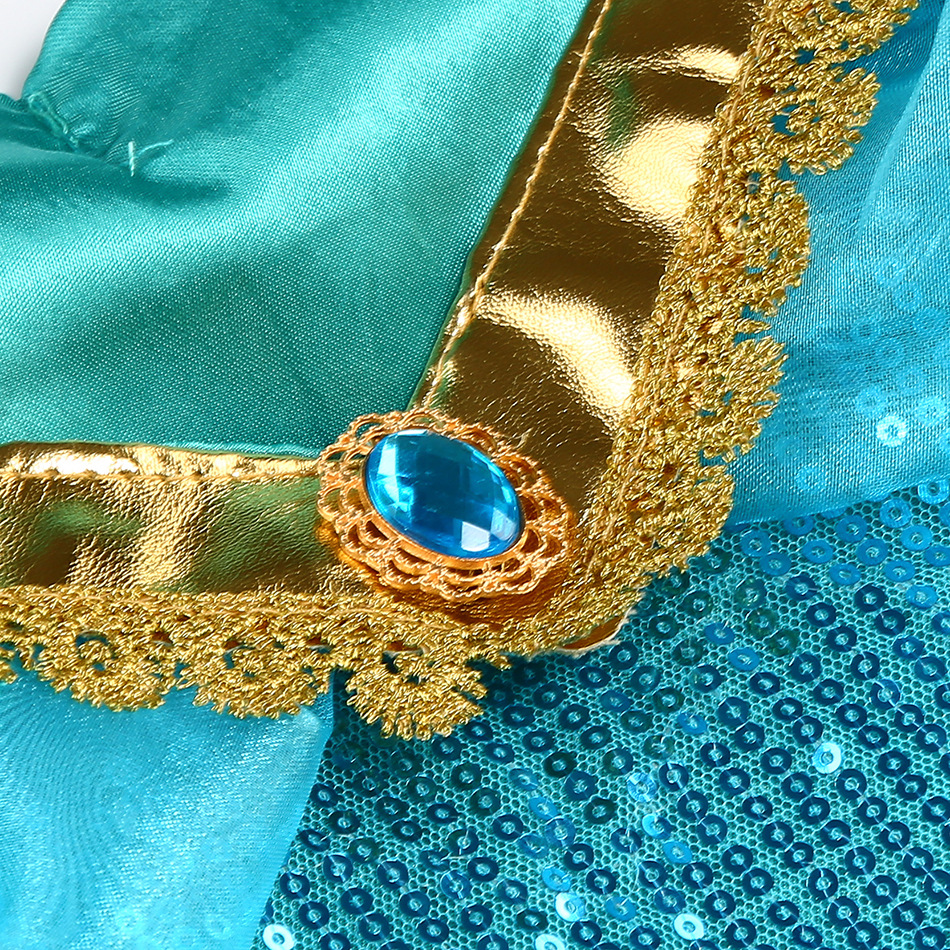 Costumi da principessa Jasmine per bambine con kit di decorazioni, kit vestito con paillettes Jasmine, set di costumi per feste di Halloween e carnevale per bambini, lampada di Aladino_voghion.com