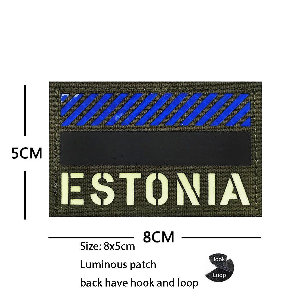 Zubehör für Outdoor-Taschen mit Flagge. Leuchtendes, estnisches, lasergeschnittenes IR-reflektierendes Armband. Bestickte Klettaufnäher für Kleidung_voghion.com