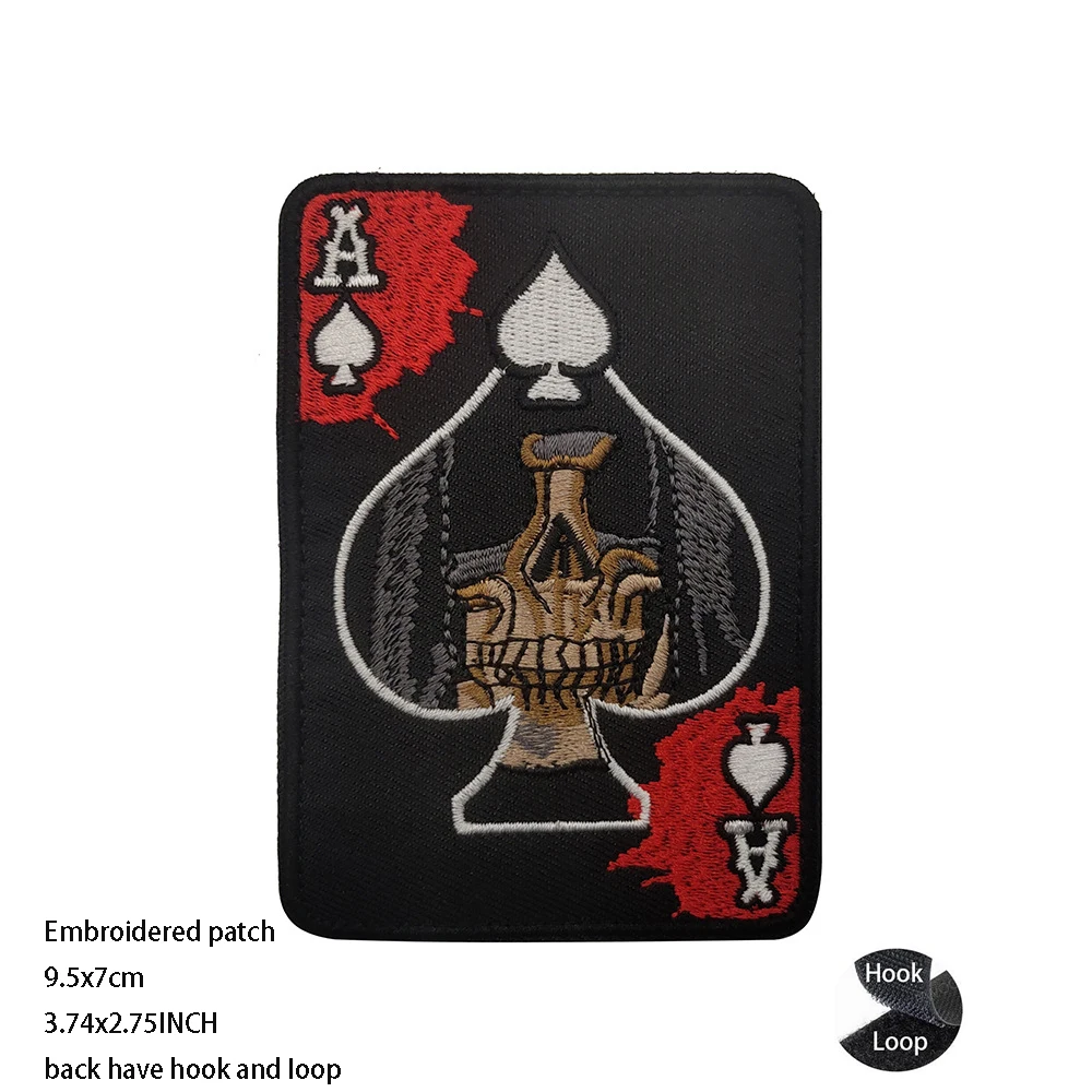 Hot Selling Spades Skull Face Playing Card Armband A Embroidered Bag Accessories Badge Backpack Patches for Clothing_voghion.com