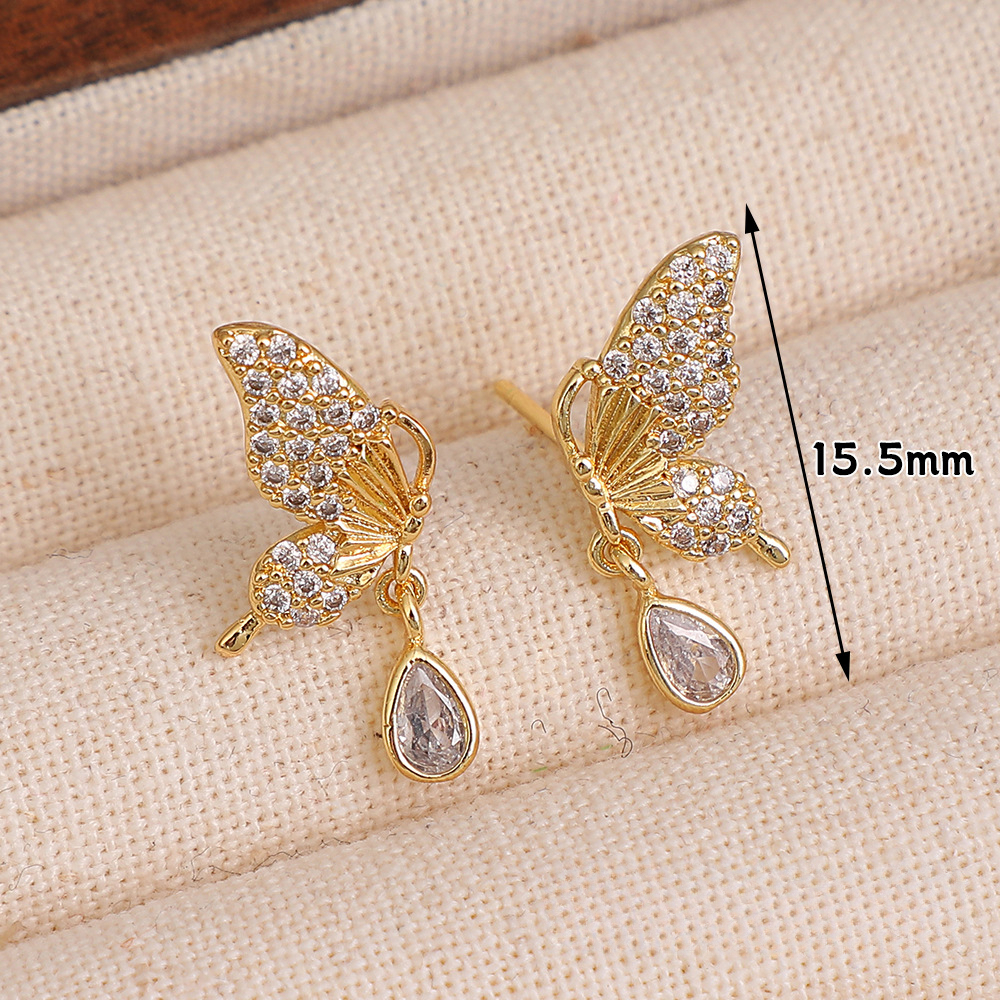 Niche light luxury versatile earrings full of diamonds butterfly stud earrings heavy industry earrings_voghion.com