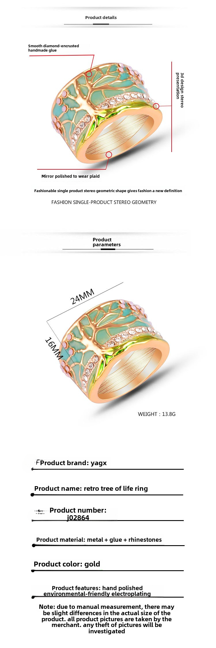 Νέο μοντέρνο ρετρό δαχτυλίδι δέντρου ζωής σε ασορτί χρώμα, δαχτυλίδι από εποξειδικό διαμάντι_voghion.com