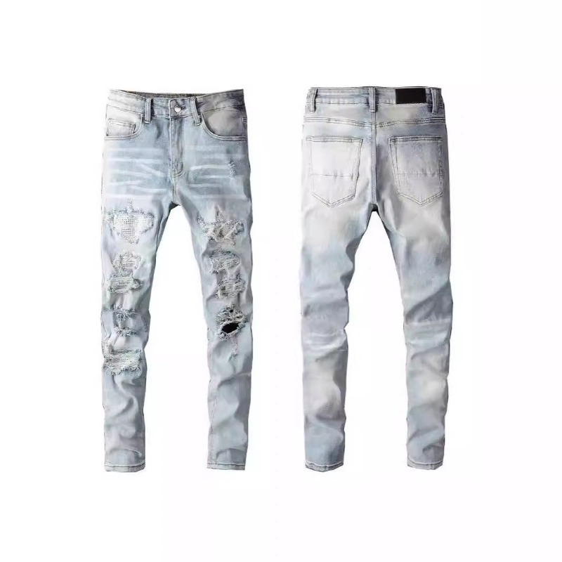 High Street Chiu upouusi pesuveitsellä leikattu reikiä kerjäläisessä tarra joustava slim-fit farkut mies_voghion.com