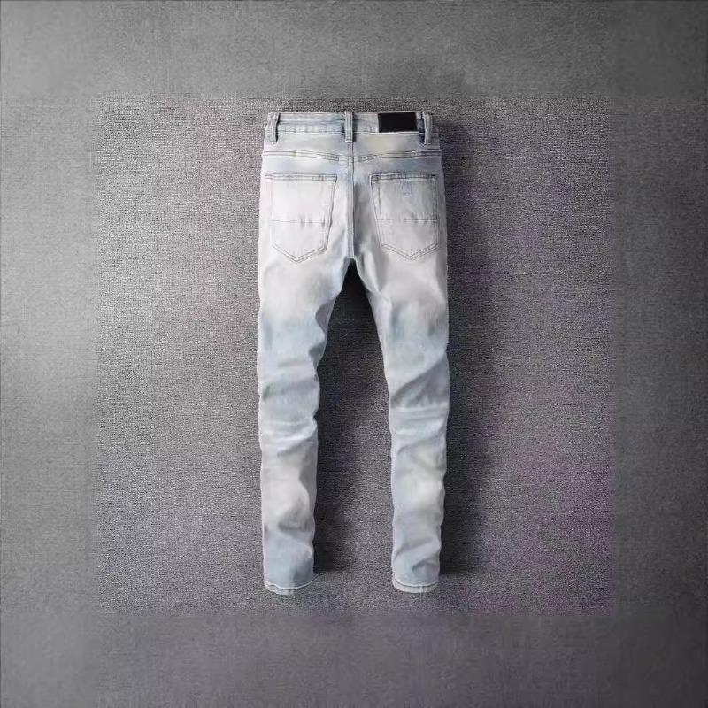 High Street Chiu upouusi pesuveitsellä leikattu reikiä kerjäläisessä tarra joustava slim-fit farkut mies_voghion.com