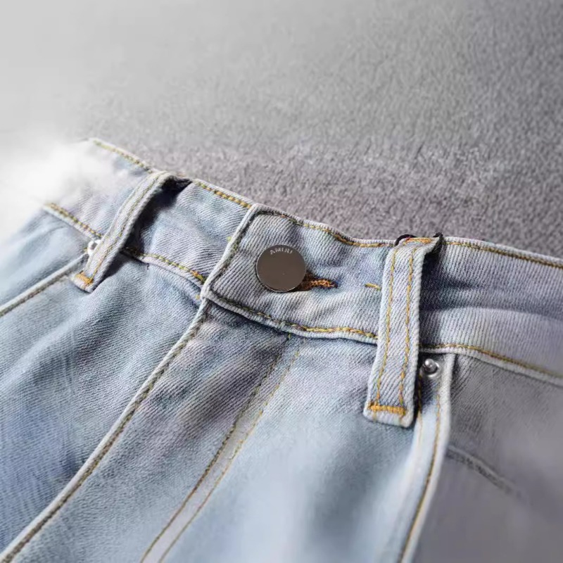 High Street Chiu upouusi pesuveitsellä leikattu reikiä kerjäläisessä tarra joustava slim-fit farkut mies_voghion.com