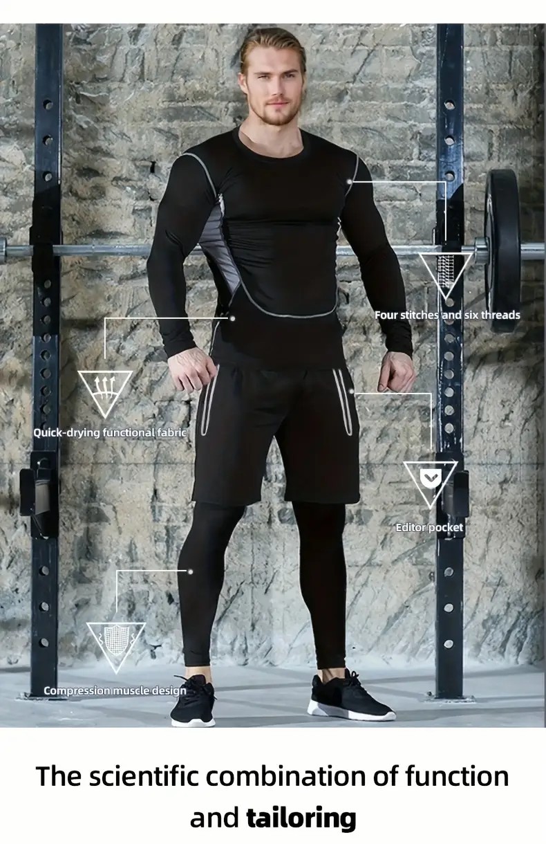 Visoko elastična športna oprijeta oblačila za moške z dolgimi rokavi in kratkimi rokavi, hitro sušeča, za tek, fitnes, košarko in trening_voghion.com