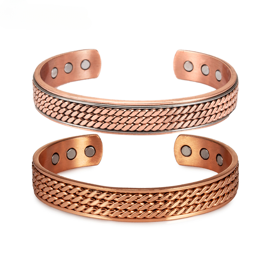 Meathly Twisted Pure Copper Bracelet for Men Women Magnetic Therapy Adjustable 12mm Wide Health Energy Bangles Magnet Jewelry_voghion.com