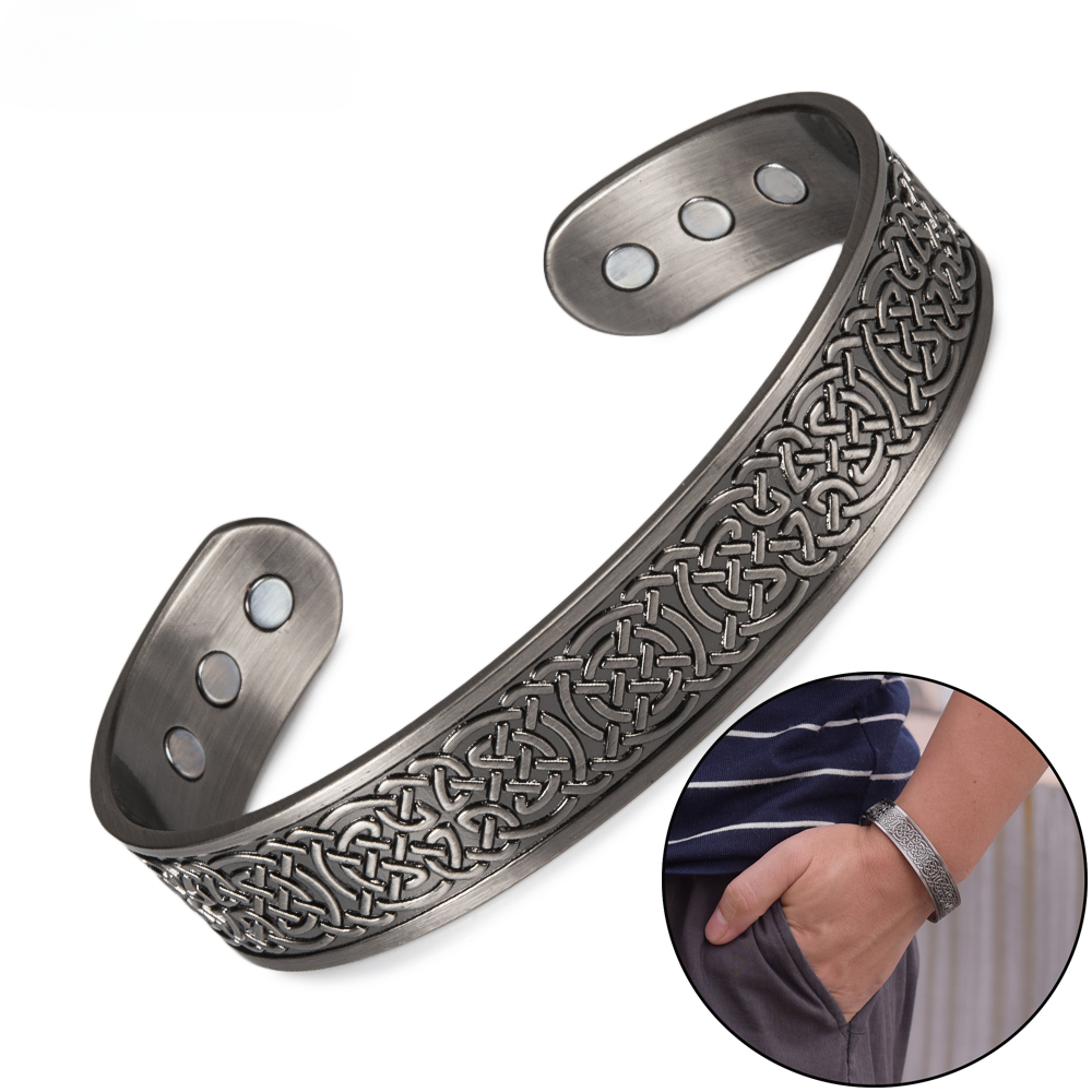 Meathly Real Copper Magnetic Bracelet Viking Vintage Black 15mm Wide Adjustable Open Cuff Bangles for Man Health Energy Jewelry_voghion.com
