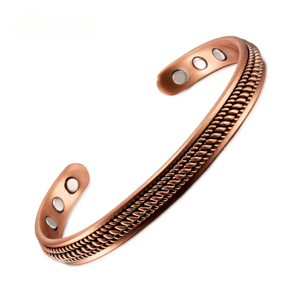 Braccialetti magnetici intrecciati in carne, polsino regolabile in rame puro, vintage, con alti benefici magnetici, gioielli per la salute e l'energia per le donne_voghion.com
