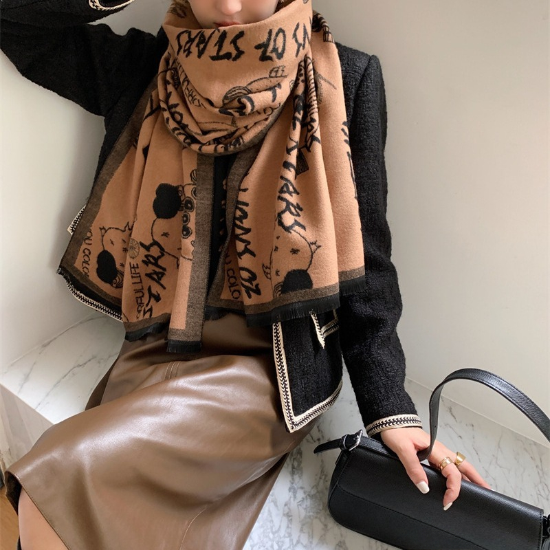Autunno e inverno nuova sciarpa calda moda lettera sciarpa di cashmere freddo scialle da donna bifacciale all'esterno_voghion.com