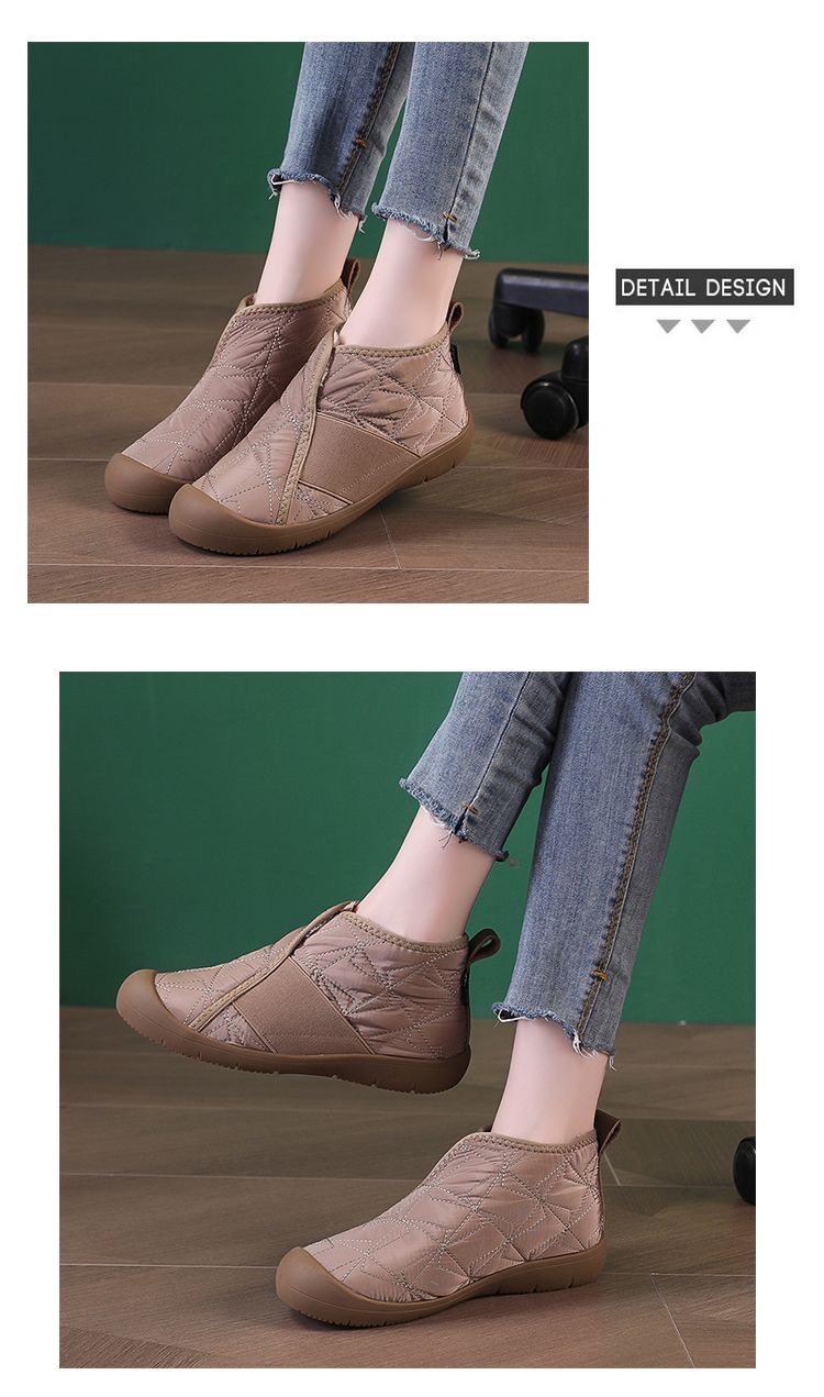 Chaussures d'hiver en coton pour femmes, nouvelles chaussures à la mode avec laine épaisse, bottes de neige chaudes, imperméables, antidérapantes, bottes décontractées en coton de grande taille_voghion.com