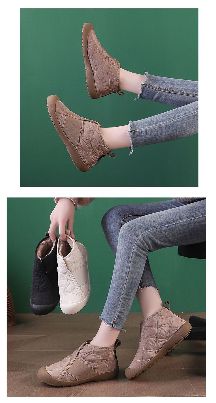 Chaussures d'hiver en coton pour femmes, nouvelles chaussures à la mode avec laine épaisse, bottes de neige chaudes, imperméables, antidérapantes, bottes décontractées en coton de grande taille_voghion.com