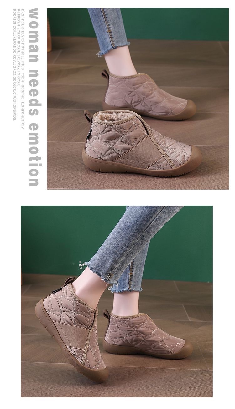 Chaussures d'hiver en coton pour femmes, nouvelles chaussures à la mode avec laine épaisse, bottes de neige chaudes, imperméables, antidérapantes, bottes décontractées en coton de grande taille_voghion.com