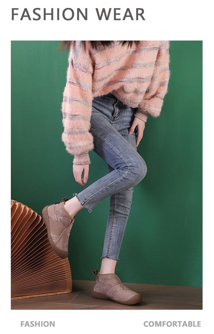Chaussures d'hiver en coton pour femmes, nouvelles chaussures à la mode avec laine épaisse, bottes de neige chaudes, imperméables, antidérapantes, bottes décontractées en coton de grande taille_voghion.com