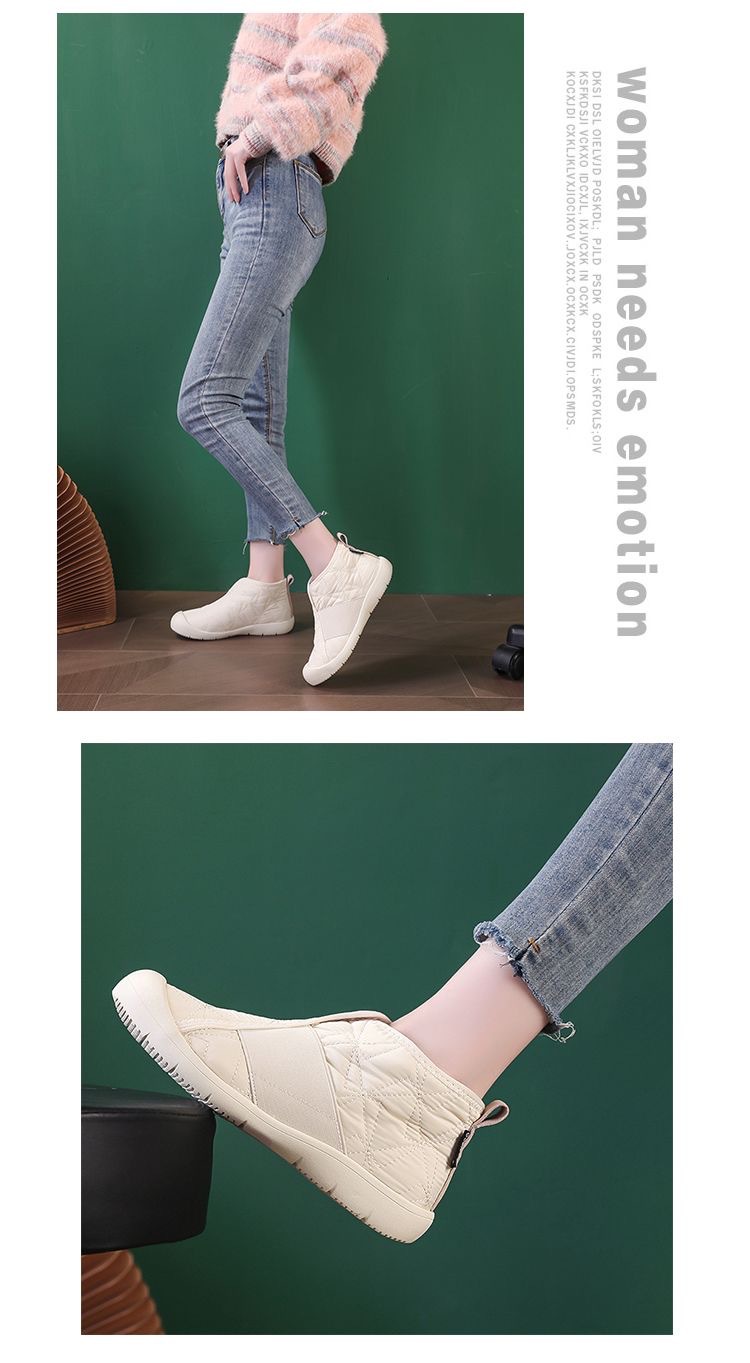 Chaussures d'hiver en coton pour femmes, nouvelles chaussures à la mode avec laine épaisse, bottes de neige chaudes, imperméables, antidérapantes, bottes décontractées en coton de grande taille_voghion.com