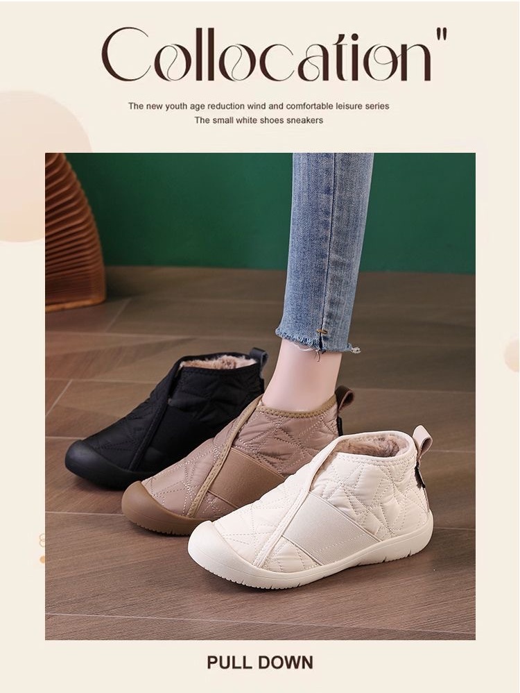 Chaussures d'hiver en coton pour femmes, nouvelles chaussures à la mode avec laine épaisse, bottes de neige chaudes, imperméables, antidérapantes, bottes décontractées en coton de grande taille_voghion.com