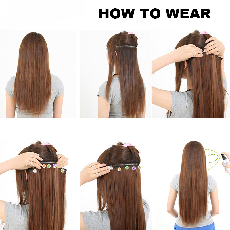 Allaosify 60cm 5 Clip In Extension per capelli Resistenti al calore Posticci per capelli lunghi e lisci Clip sintetici su capelli grigi_voghion.com