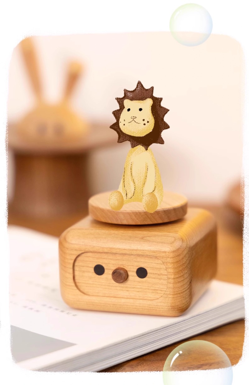 Handcrafted wooden Totoro music box with rotating base