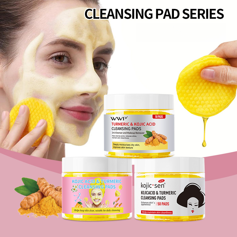 Turmeric Cleansing Pad 50 Tablets Popular Kojic Acid Makeup Remover Cleansing Cotton Tablets Facial Exfoliation_voghion.com