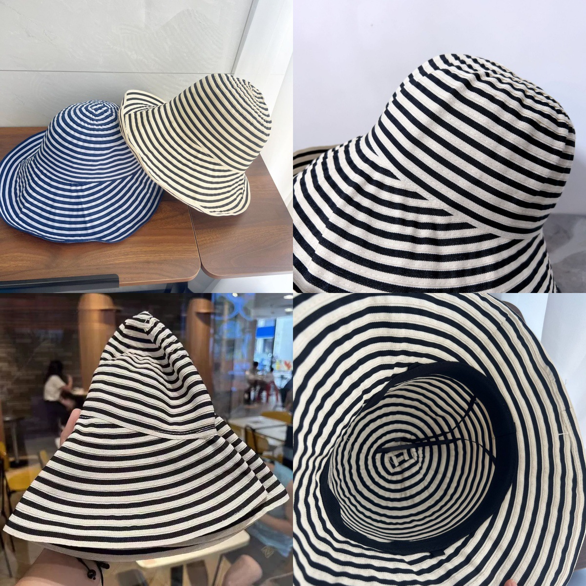 Skládací jarní a letní pruhovaný klobouk, dámský nový dlouhý opalovací krém, módní klobouk s velkým obvodem hlavy, sluneční klobouk s kulatým okrajem_voghion.com