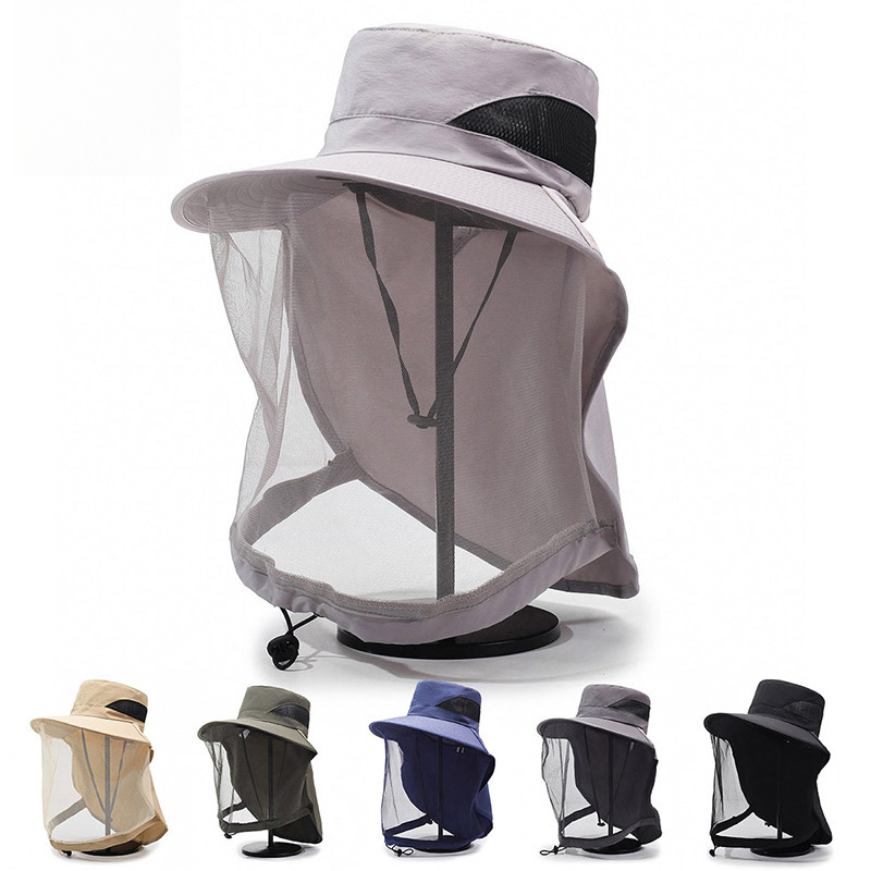 Outdoor Mosquito-proof Hat Men's Fishing Hat Face Covering Sun Protection Breathable Mesh Mask Night Fishing Insect-proof Women's Bee-proof Hat_voghion.com