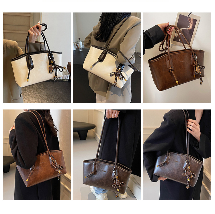 Borsa a tracolla semplice da donna, in PU, con texture retrò, casual, per pendolari, primavera ed estate, personalità europea e americana_voghion.com