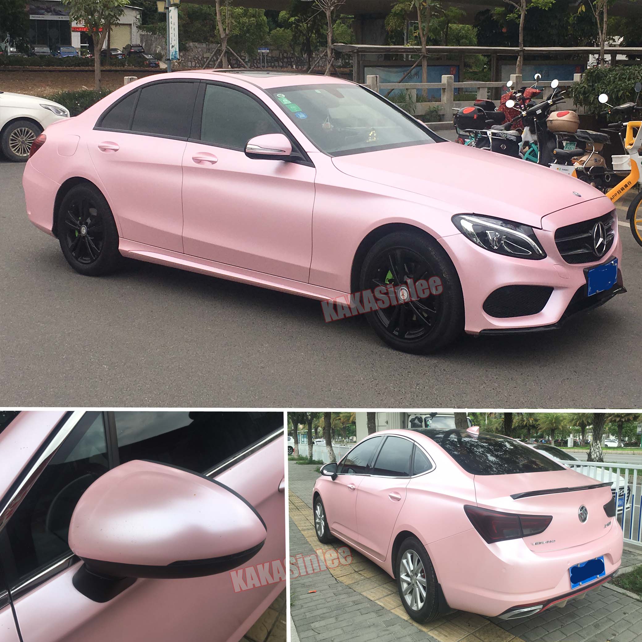 50FT Sakura Pink Full Car Wrap Satin Chrome Pearl Metal