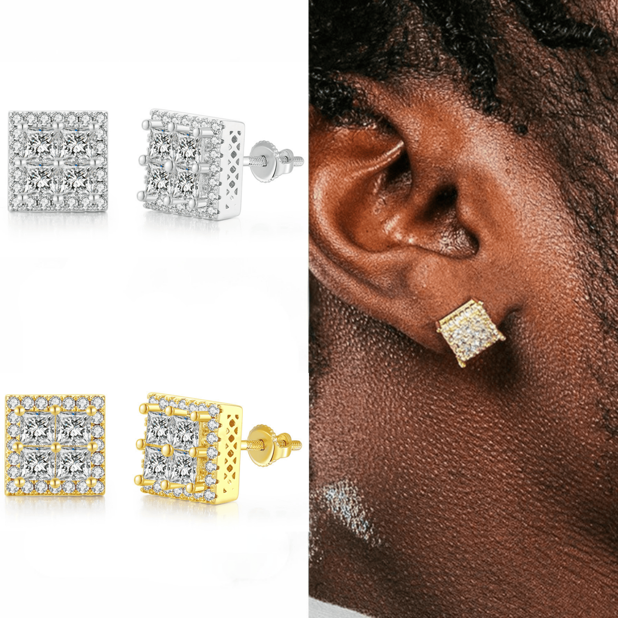 American Style Hip-hop Zircon Earrings For Men, Yellow Diamond, Zircon, Rock Sugar For Men, Hip-hop Trend, High-end Earrings For Women_voghion.com