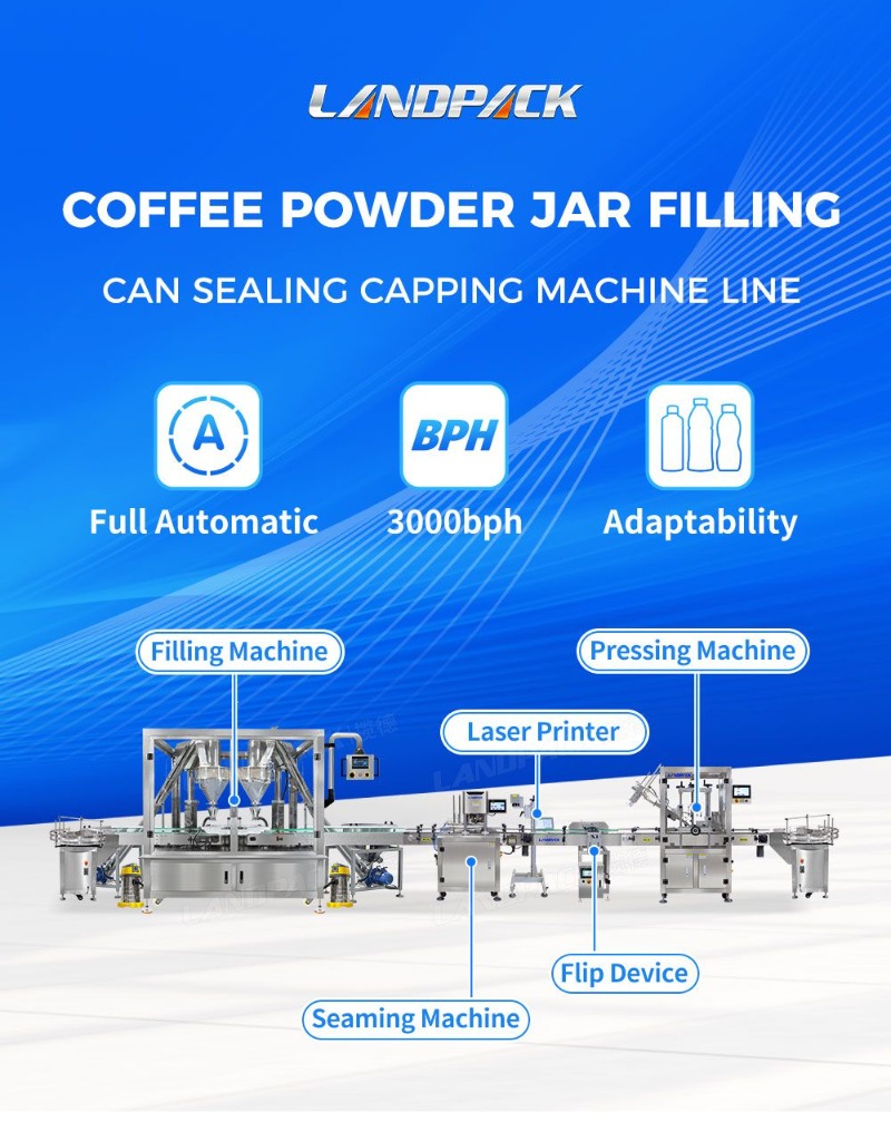 Automatic Spice Talcum Protein Milk Coffee Powder Jar Can Filling Capping Sealing Machine Line