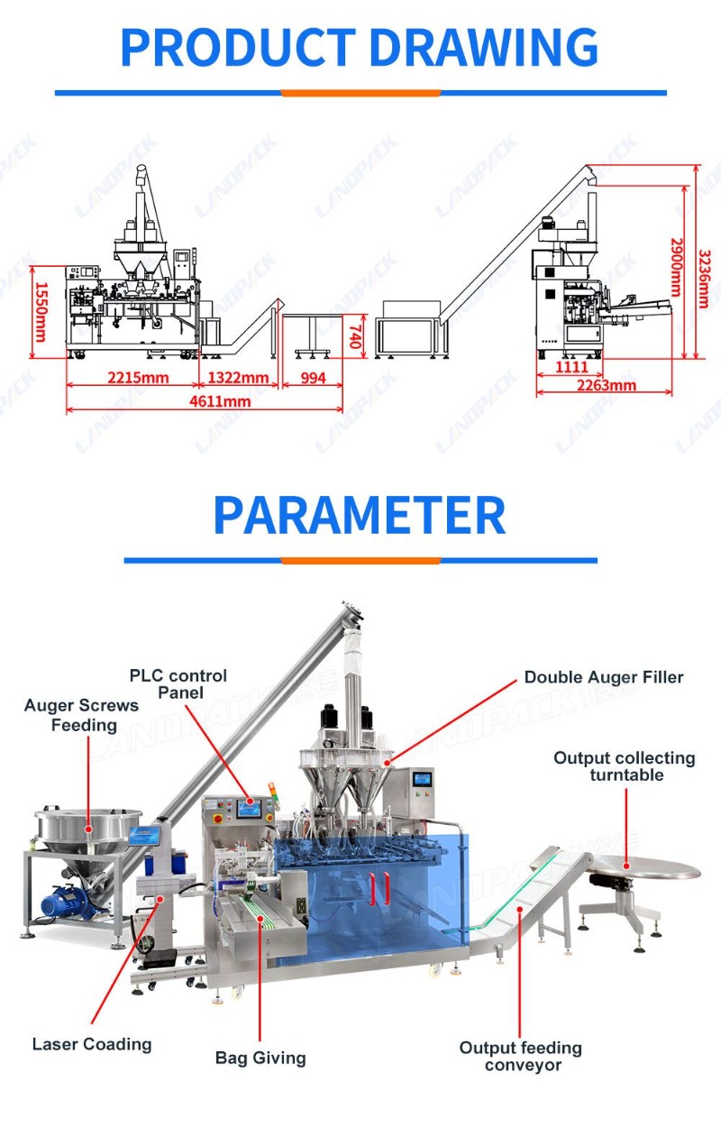 Automatic Double Auger Powder Filler Horizontal Doypack Premade Pouch Packing Machine