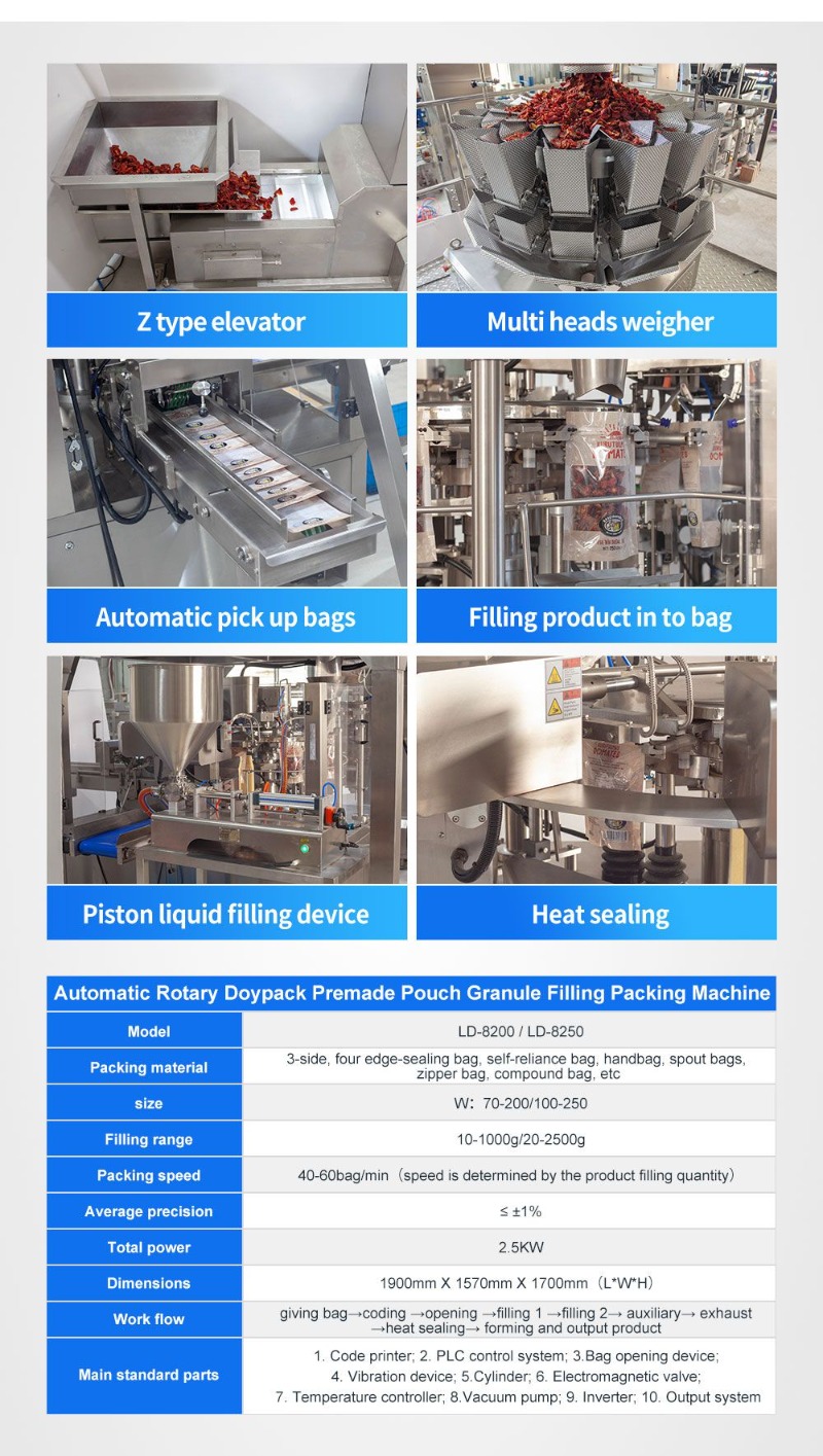 Automatic Rotary Doypack Premade Pouch Dry Fruit Granule Filling Packing Machine