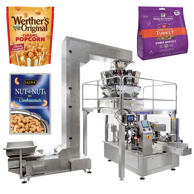 Rotary Zipper Bag Doypack Puffed Food Packaging Machine Popcorn Granule Premade Pouch Weigh and Filling Packing Machine